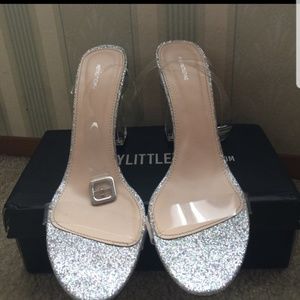 Pretty little thing glitter and clear strap heels